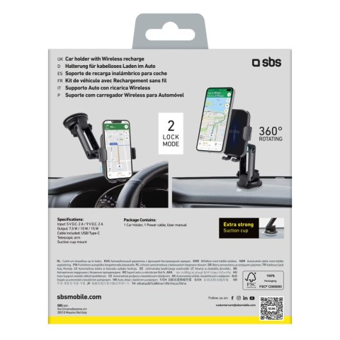 Uchwyt samochodowy z ładowarką bezprzewodową 15W - czarny SBS