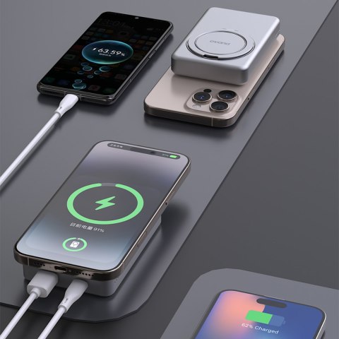 Powerbank K28 10000mAh z MagSafe z metalową obudową i podstawką PD 22.5W - srebrny DUDAO