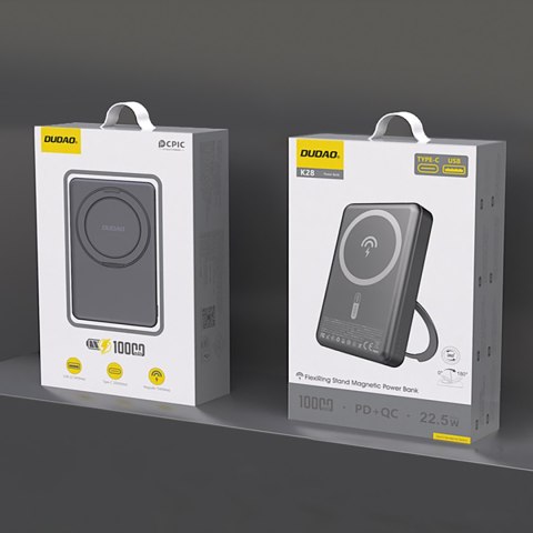 Powerbank K28 10000mAh z MagSafe z metalową obudową i podstawką PD 22.5W - szary DUDAO