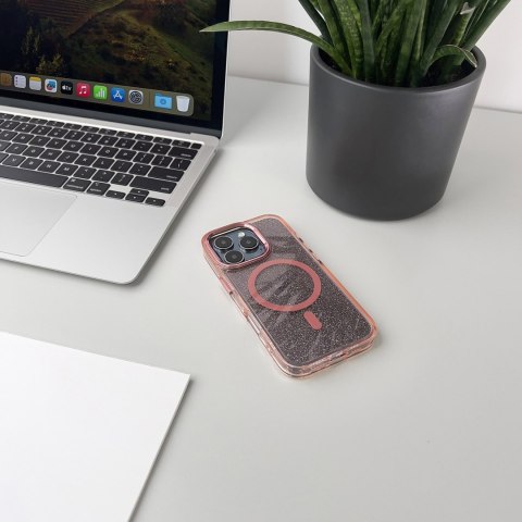 Etui ochronne na Samsung Galaxy S24 FE Glitter Case Mag Safe - różowe z brokatem WOZINSKY