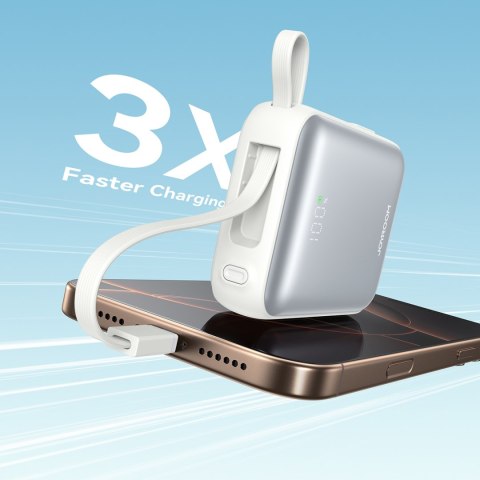 Powerbank 10000mAh 22.5W z wbudowanymi kablami USB-C Lightning - biały JOYROOM