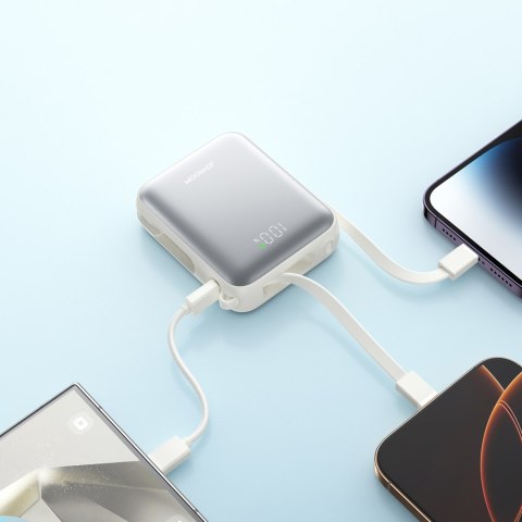 Powerbank 10000mAh 22.5W z wbudowanymi kablami USB-C Lightning - biały JOYROOM