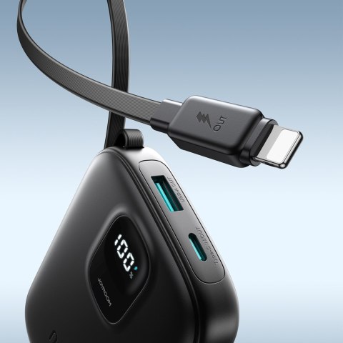 Powerbank 10000mAh z wbudowanym kablem 22.5 iPhone Lightning USB-C 0.25 cm - czarny JOYROOM