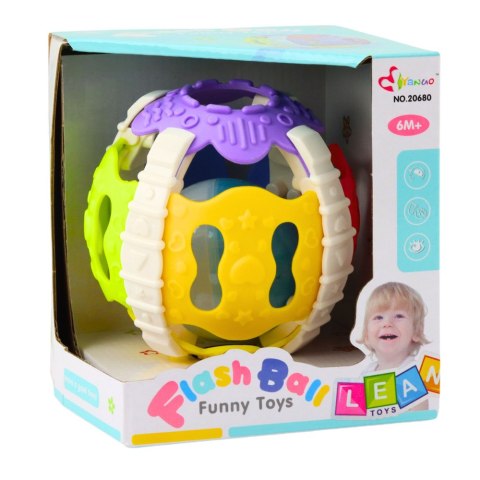 Piłeczka Sensoryczna Dla Niemowląt Gumowa Światła Dźwięki Kolorowa LEAN Toys
