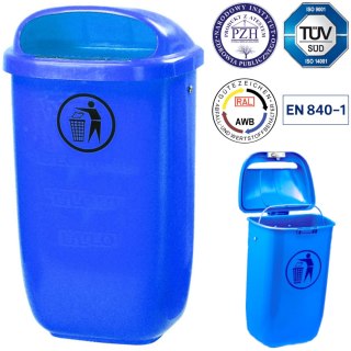 Kosz uliczny miejski pojemnik na śmieci na słupek lub ścianę DIN 50L - niebieski Europlast Austria