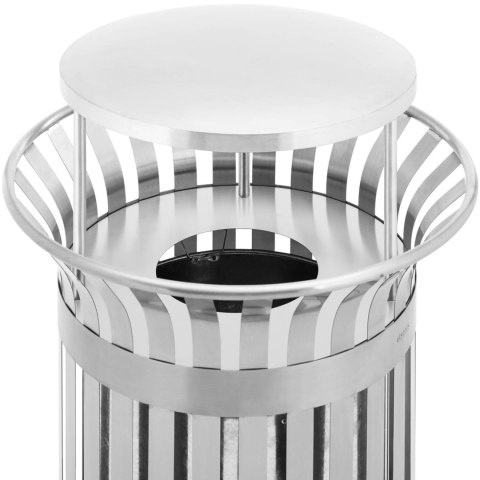 Kosz na odpady śmieci miejski zewnętrzny okrągły z daszkiem 23 l STAL srebrny Ulsonix