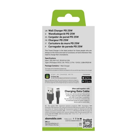 Ładowarka sieciowa Power Delivery USB-C 25W - czarna SBS