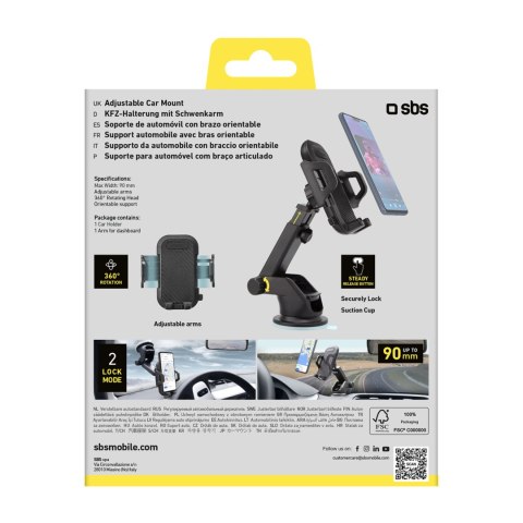 Uchwyt samochodowy na smartfona teleskopowy z przyssawką - czarny SBS
