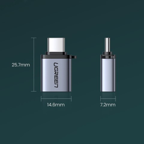 Adapter przejściówka USB-C (męski) - USB-A 3.0 (żeński) ze smyczą - szary UGREEN