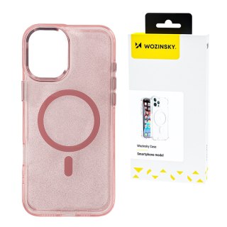 Etui na Samsung Galaxy S25+ Glitter Case z Mag Safe - różowe z brokatem WOZINSKY