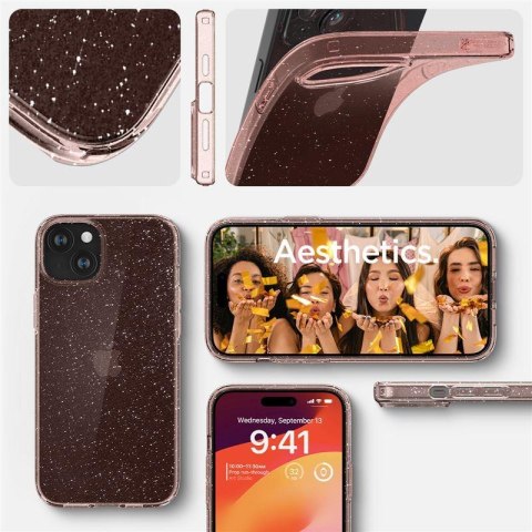 Etui case na iPhone 15 Plus Liquid Crystal Glitter - różowo przezroczyste SPIGEN