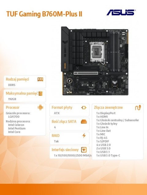 Płyta główna TUF GAMING B760M-PLUS II s1700 4DDR5 HDMI mATX Asus