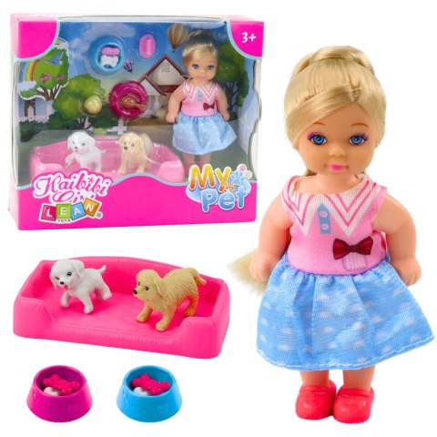 Zestaw Mini Laleczka Z Dwoma Pieskami Legowisko Miski Z Karmą LEAN Toys