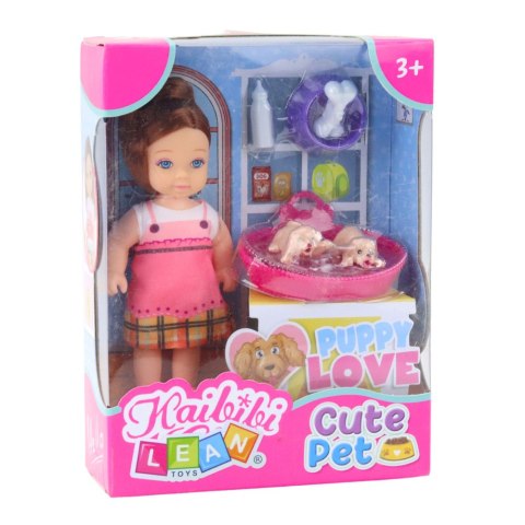 Zestaw Mini Laleczka Z Dwoma Szczeniaczkami Legowisko Miska Butelka LEAN Toys