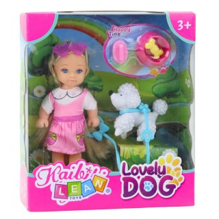 Zestaw Mini Laleczka Z Pieskiem Na Smyczy Miska Z Kością LEAN Toys