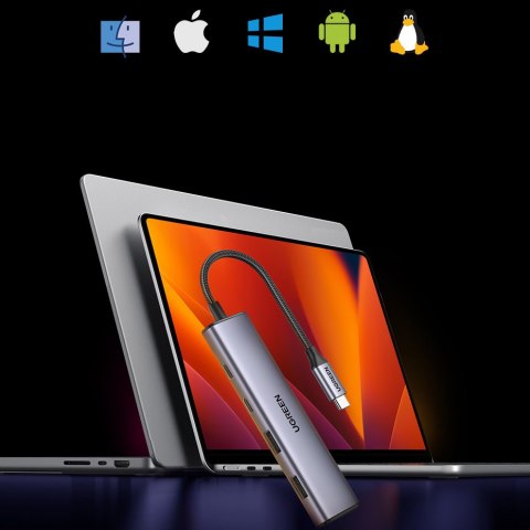 HUB adapter portów USB-C - 2x USB-A 2x USB-C 20cm szary UGREEN