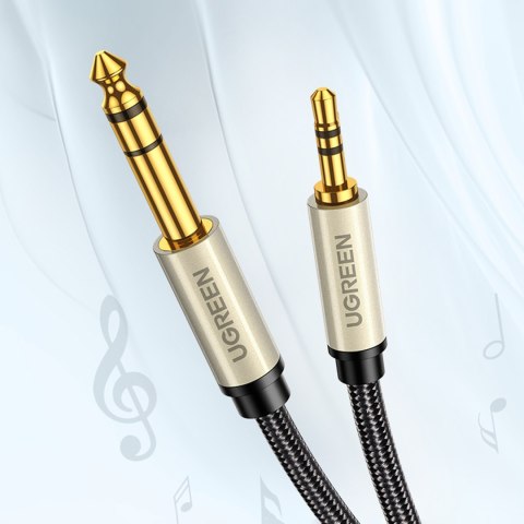 Kabel przewód przejściówka audio TRS mini jack 3.5mm - jack 6.35mm 2m szary UGREEN