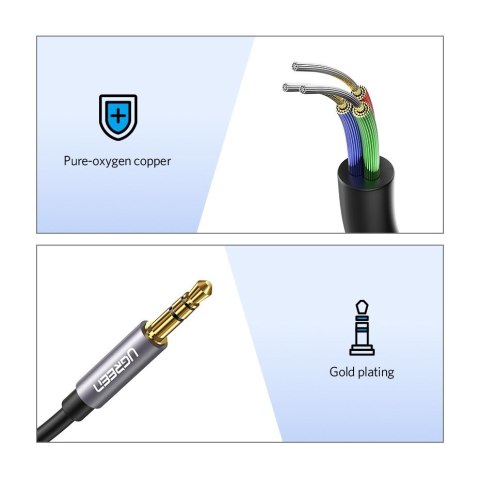 Przewód kabel przedłużacz do słuchawek AUX 3.5mm mini jack 1m srebrny UGREEN