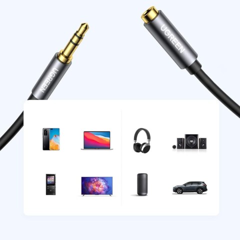 Kabel przedłużacz audio mini jack 3.5mm 5m - srebrny UGREEN