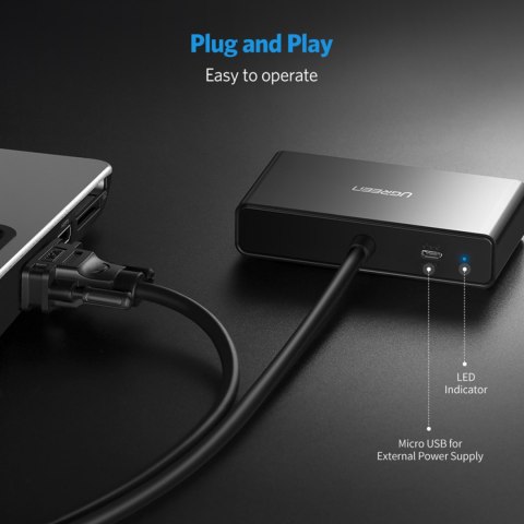 Rozdzielacz ekranów monitorów adapter Video VGA - 2x VGA czarny UGREEN