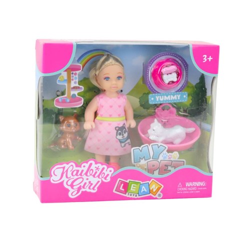 Zestaw Mini Laleczka Z Pieskiem i Kotkiem Legowisko Miska Z Jedzeniem LEAN Toys