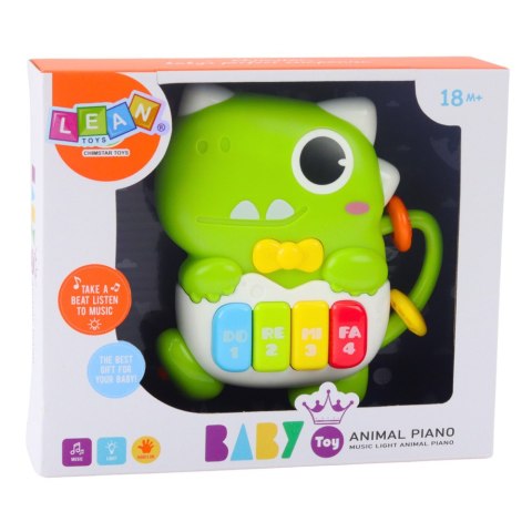 Mini Pianinko Dla Malucha Dinozaur Zielony Światła Dźwięki LEAN Toys