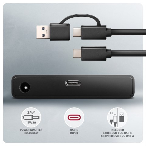 ADSA-FPX Adapter USB-C 10Gbps SATA 6G 2.5/3.5 cala SSD/HDD FASTPORT X, w tym zasilacz, 60cm USB-C/USB-A kabel AXAGON