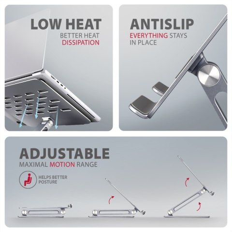 STND-LQ Podstawa do laptopów aluminiowa 10-17,3" cali, regulowane kąty nachylenia, Szara AXAGON