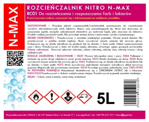 Rozcieńczalnik rozpuszczalnik NITRO RC-01 N-MAX 5L GSG24