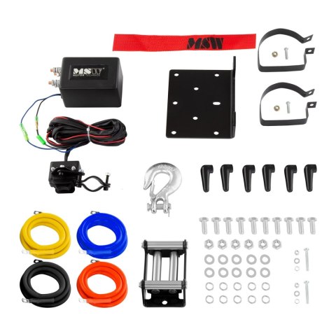 Wyciągarka linowa terenowa off road do samochodu lina 12.5 m uciąg 2040 kg + Prowadnica rolkowa MSW