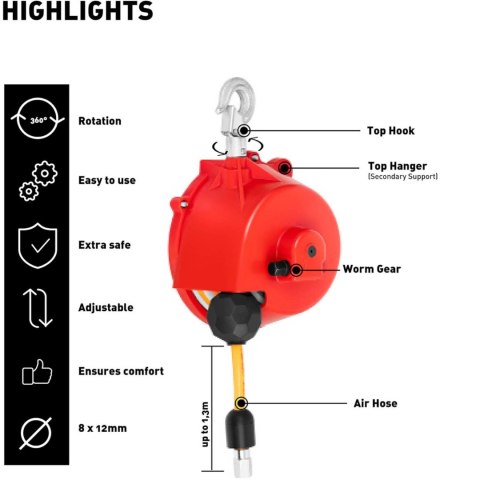 Balanser linkowy odciążnik z wężem pneumatycznym 0,5 - 1,5 kg 1,3 m Steinberg Systems
