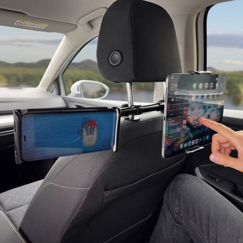Uchwyt na telefon do samochodu na zagłówek podwójny czarny WOZINSKY