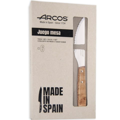 Nóż do steków z jasno drewnianym uchwytem FOREST dł. 110/220 mm - zestaw 6 szt. Arcos