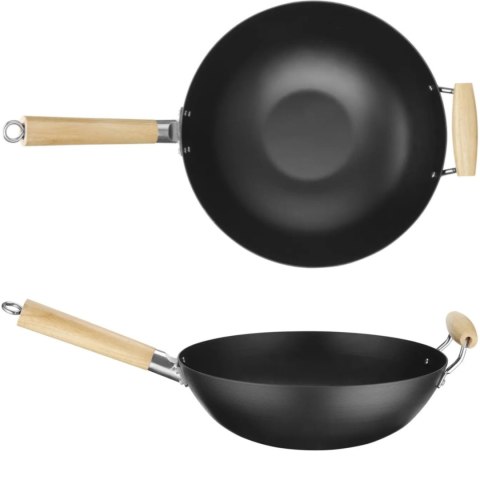 Wok ze stali węglowej z drewnianymi uchwytami śr. 324 mm Hendi