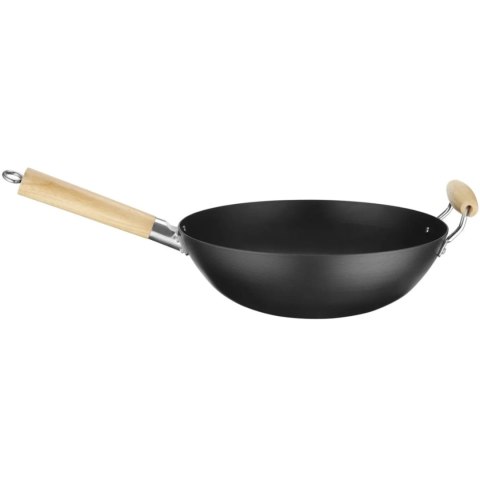 Wok ze stali węglowej z drewnianymi uchwytami śr. 324 mm Hendi