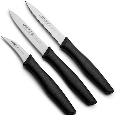 Zestaw noży do obierania gładki zakrzywiony ząbkowany NOVA - 3 szt. Arcos