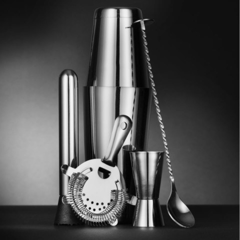 Zestaw barmański w tubie shaker jigger sitko muddler łyżka - srebrny Bar Up