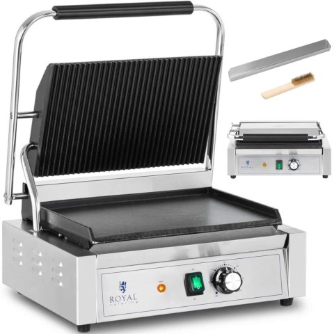 Grill kontaktowy elektryczny płyta gładka i ryflowana 33 x 22 cm 2200 W Royal Catering