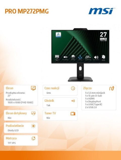 Monitor 27 cali PRO MP272PMG LED/FHD/Flat/120Hz/czarny MSI