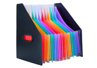 Pionowa Teczka Organizer Na Dokumenty Kolorowe Zakładki Kieszenie Czarna A4 LEAN