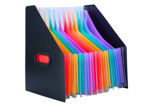 Pionowa Teczka Organizer Na Dokumenty Kolorowe Zakładki Kieszenie Czarna A4 LEAN