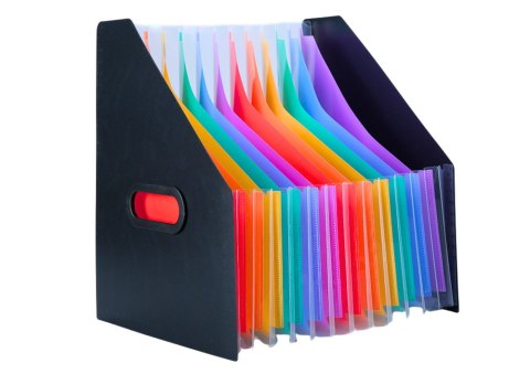 Pionowa Teczka Organizer Na Dokumenty Kolorowe Zakładki Kieszenie Czarna A4 LEAN