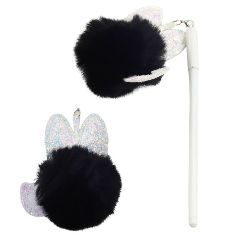 Długopis Żelowy Zatyczka Z Czarnym Pomponem Niebieski Tusz 17cm 0.5mm LEAN