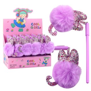 Długopis Żelowy Zatyczka Z Fioletowym Pomponem Niebieski Tusz 17cm 0.5mm LEAN