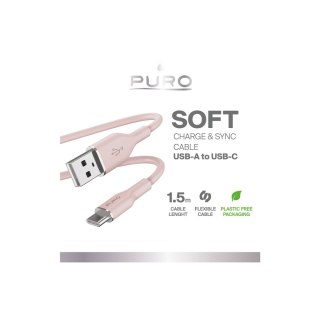 Kabel przewód USB-A - USB-C 1.5m - różowy PURO