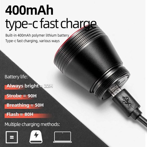 Lampka rowerowa tylna z inteligentnym systemem stop Q5 - czarna ROCKBROS