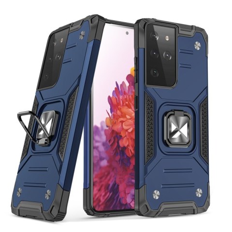 Pancerne hybrydowe etui z magnetycznym uchwytem do Samsung Galaxy S22 Ultra Ring Armor - niebieski WOZINSKY