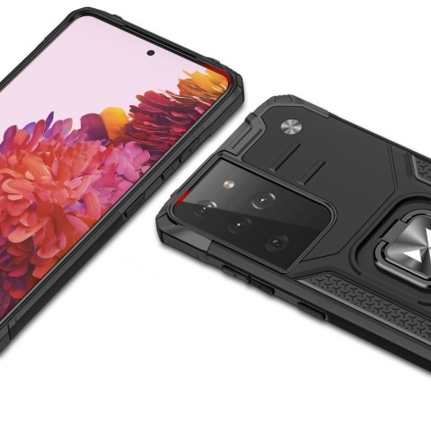 Pancerne hybrydowe etui z magnetycznym uchwytem do Samsung Galaxy S22 Ultra Ring Armor - niebieski WOZINSKY