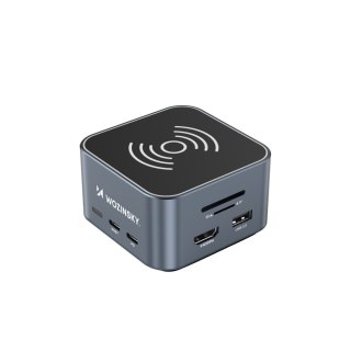 12w1 Hub z ładowarką bezprzewodową USB-A USB-C HDMI RJ45 SD TF mini jack - szary WOZINSKY