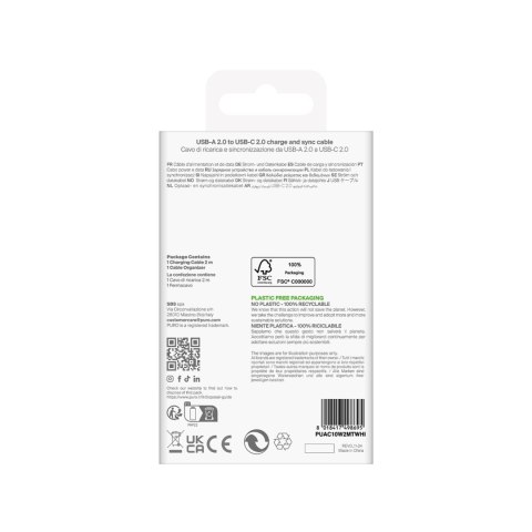 Kabel przewód USB-A - USB-C 10W TPE 2m - biały PURO